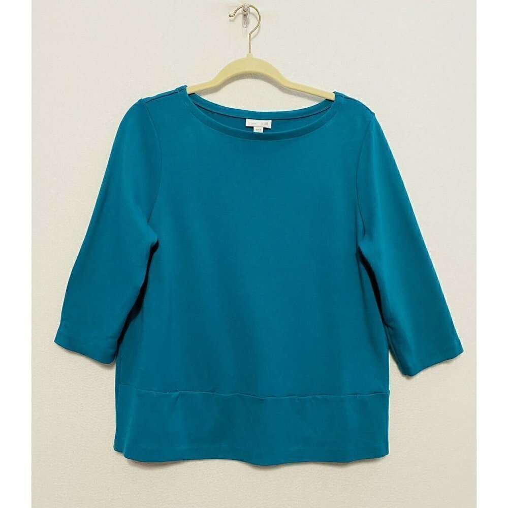 J Jill Womens Ponte Knit Top 3/4 Sleeve Front Hidden Pockets Medium